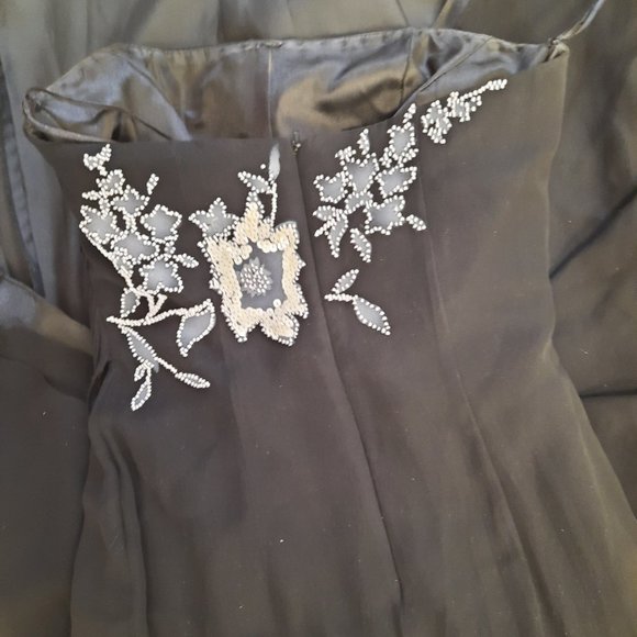 Vintage Cache Silk Beaded Strapless Gown Black and White - Picture 7 of 13